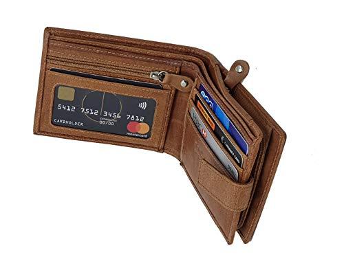 STARHIDE Genuine Distressed Leather RFID Blocking Wallet With Zipped Coin Pocket On The Side 1180 Tan - Starhide