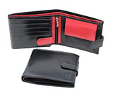 STARHIDE Mens RFID Blocking Genuine Leather Coin Pocket Wallet 625 Black RED - Starhide