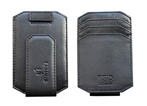 STARHIDE Mens RFID Blocking Nappa Leather Card Holder Wallet With Magnetic Money Clip 725 Black - Starhide