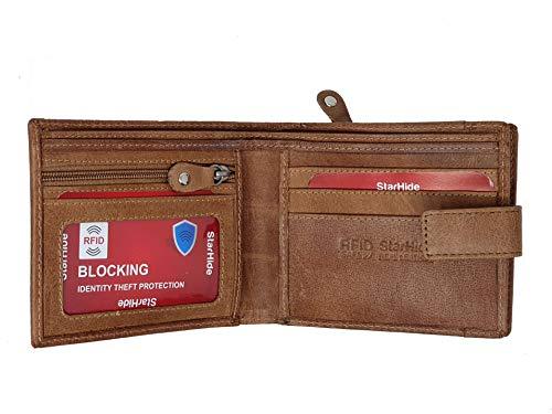 STARHIDE Genuine Distressed Leather RFID Blocking Wallet With Zipped Coin Pocket On The Side 1180 Tan - Starhide