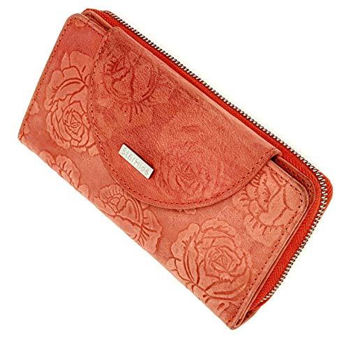 STARHIDE Womens RFID Blocking Embossed Floral Real Distressed Hunter Leather Purse 5570 (Red) - Starhide