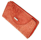 STARHIDE Womens RFID Blocking Embossed Floral Real Distressed Hunter Leather Purse 5570 (Red)