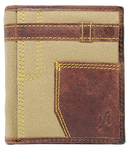 STARHIDE Mens RFID Blocking Unique Canvas With Genuine Distressed Hunter Leather Wallet 610 Brown - Starhide