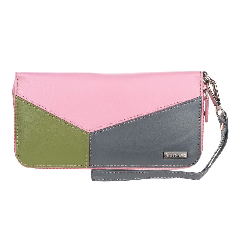 STARHIDE Womens RFID Blocking Soft Leather Multi Coloured Purse 5610 Pink/Grey/Green - StarHide