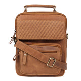 STARHIDE Mens Womens Distressed Hunter Genuine Leather Travel Messenger Bag For Ipad Tablet 585 (Brown)