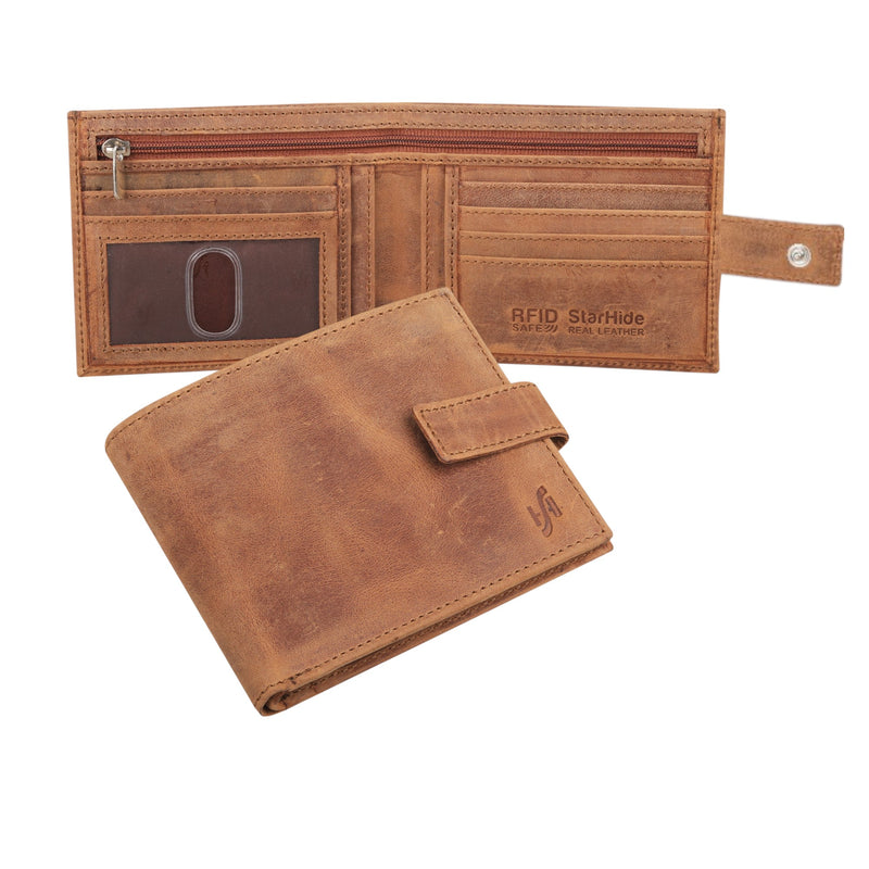 STARHIDE Mens RFID Blocking Genuine Distressed Hunter Leather Bifold Wallet 715 Brown