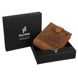 STARHIDE Men's Designer Wallet RFID Blocking Distressed Hunter Vintage Leather Coin Pocket Purse Gift Boxed - 1065 (Brown)