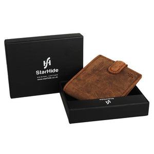 StarHide Mens RFID Protected Disressed Hunter Leather Wallet 1100 (Brown) - StarHide