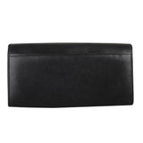 Women RFID Blocking Soft Real Leather Long Flap Over Purse Multiple Credit Card Slots (Black Red) - StarHide