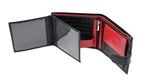 STARHIDE Mens RFID Blocking Genuine Leather Coin Pocket Wallet 625 Black RED - Starhide