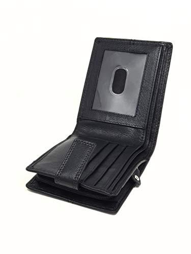 STARHIDE Mens RFID Blocking Nappa Leather Bifold Wallet with A Side Zipped Coin Pocket 1044 (Black) - Starhide