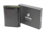 STARHIDE RFID Blocking Tall Genuine Goat Leather Trifold Zip Wallet Gift Boxed 615 (Black/Green) - Starhide