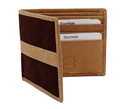 STARHIDE Slim Two Fold Leather and Canvas Wallet for Men 1214 Brown Tan - StarHide