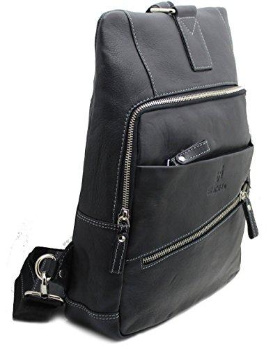 STARHIDE Mens Womens Real Leather Sling Backpacks Shoulder Cross body Rucksack Travel Messenger Bag 540 Black - Starhide