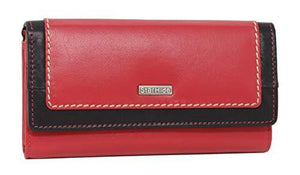 StarHide Women RFID Blocking Leather Flap Over Long Clutch Wallet Red Black 5560 - Starhide