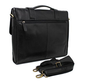 STARHIDE 15.5" Laptop Genuine VT Leather Top Handle Shoulder Messenger Travel Bag Adjustable Strap 525 Black - Starhide