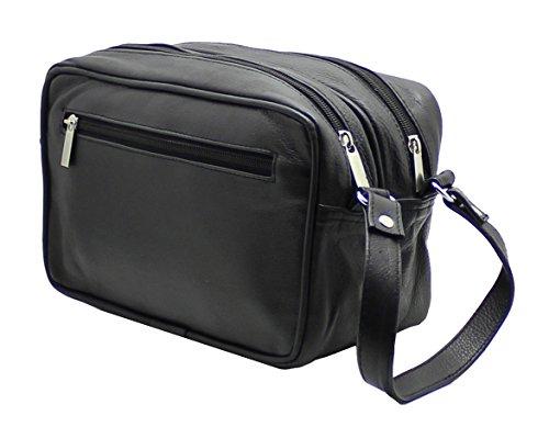 STARHIDE Mens Real Leather Multi Compartments Toiletry Overnight Wash Gym Shaving Bag with Grab Handle Strap Black 515 - Starhide