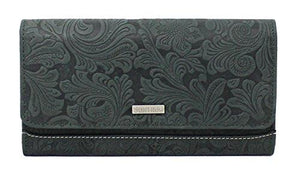 STARHIDE Women Embossed Floral Real Distressed Hunter Leather RFID Blocking Clutch Wallet 5585 - Starhide