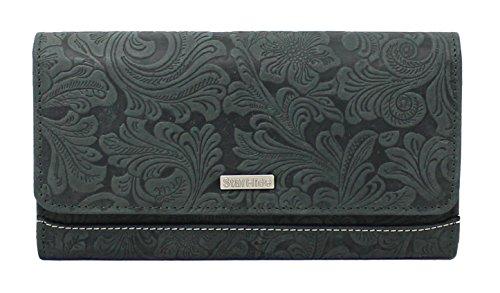 STARHIDE Women Embossed Floral Real Distressed Hunter Leather RFID Blocking Clutch Wallet 5585 - Starhide