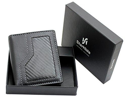 StarHide Men's Real Leather & Carbon Fiber Slim Wallet Comes With A Gift Box - 1175 - Starhide