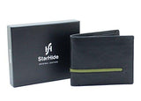 STARHIDE Mens RFID Genuine Leather Trifold Credit Cardholder Coin Pocket Wallet NP06 Black Green - Starhide