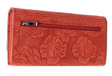 StarHide Womens RFID Protected Embossed Floral Purse Distressed Hunter Leather 5580 (Red) - Starhide