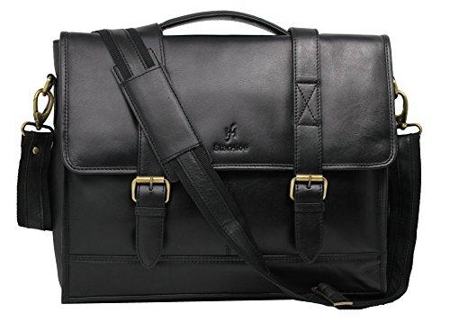 STARHIDE 15.5" Laptop Genuine VT Leather Top Handle Shoulder Messenger Travel Bag Adjustable Strap 525 Black - Starhide