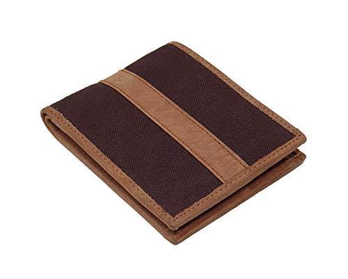 STARHIDE Slim Two Fold Leather and Canvas Wallet for Men 1214 Brown Tan - StarHide