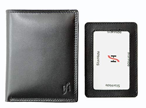 STARHIDE Mens RFID Blocking Genuine Leather Bifold Wallet with Removable ID Cardholder 1090 Black - Starhide