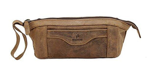 STARHIDE Genuine Distressed Hunter Leather Travel Stationery Pencil Case Makeup Cosmetic Zipper Pouch Bag 555 Brown - Starhide