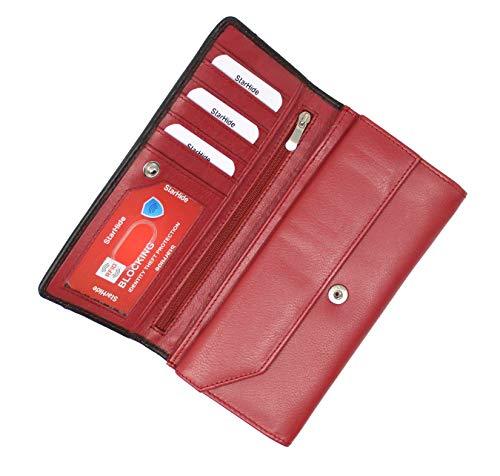 HIMI Wallet for Women Large Capacity RFID Blocking Leather Wallet with  Zipper and Wristlet Phone Clutch (Wine Red)