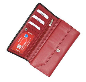 StarHide Women RFID Blocking Leather Flap Over Long Clutch Wallet Red Black 5560 - Starhide