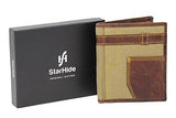STARHIDE Mens RFID Blocking Unique Canvas With Genuine Distressed Hunter Leather Wallet 610 Brown - Starhide