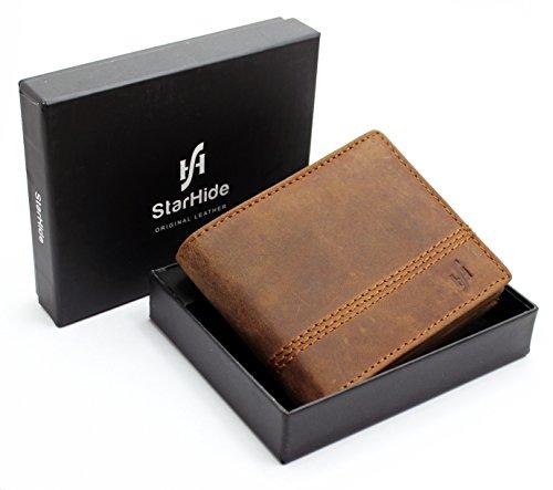 Starhide Portafoglio Uomo In Pelle Vintage Marrone, 2 Pezzi, Con Protezione RFID, Dimensioni 11.5x8.8cm