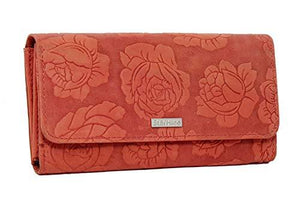 StarHide Womens RFID Protected Embossed Floral Purse Distressed Hunter Leather 5580 (Red) - Starhide