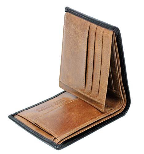 Starhide Mens Leather RFID Blocking Trifold Passcase Wallet Black Tan 1190 - Starhide