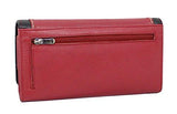 StarHide Women RFID Blocking Leather Flap Over Long Clutch Wallet Red Black 5560 - Starhide