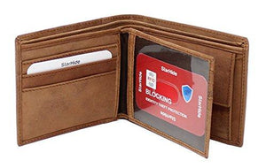 STARHIDE Genuine Distressed Hunter Leather RFID Blocking Coin Pocket Wallet For Men 1055 - Starhide