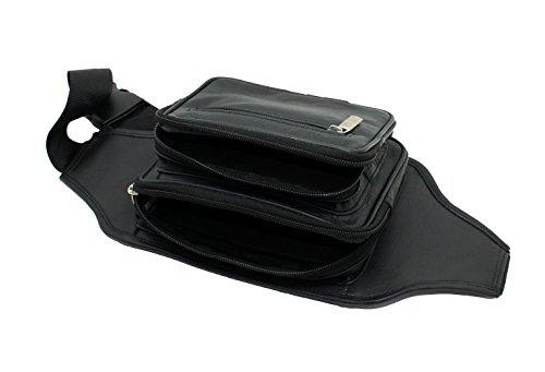 STARHIDE Large Genuine Leather Travel Money Belt Bum Bag Adjustable Waist Strap 510 Black - Starhide