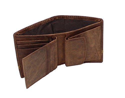 STARHIDE Mens RFID Blocking Distressed Hunter Leather Trifold Coin Pocket Wallet 1195 Brown - Starhide