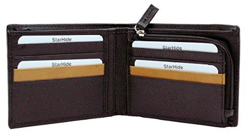 STARHIDE Mens RFID Blocking Soft Nappa Leather Zip Coin Pocket Bifold Wallet 110 - Starhide