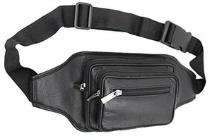 STARHIDE Large Genuine Leather Travel Money Belt Bum Bag Adjustable Waist Strap 510 Black - Starhide