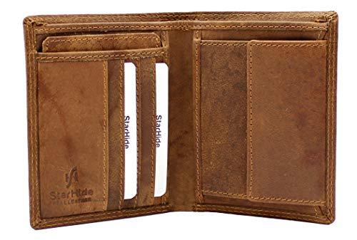 StarHide Mens RFID Blocking Distressed Hunter Leather Bifold Wallet Brown 1090 - Starhide