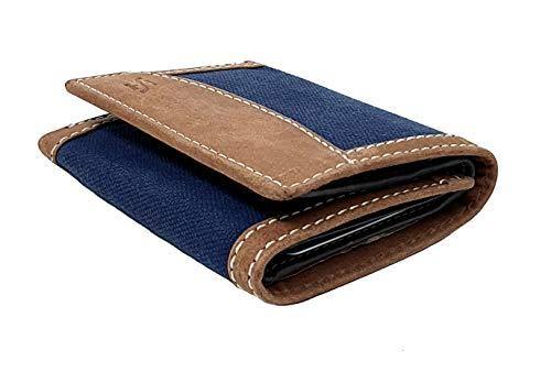 STARHIDE Mens RFID Blocking Trifold Distressed Hunter Leather and Canvas Wallet Credit Card Holder 805 Blue Brown - StarHide