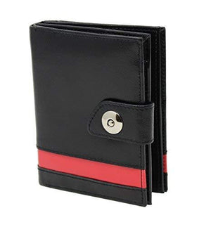 STARHIDE Women Genuine Leather RFID Blocking Twin ID Flash Pocket Clutch Wallet 630 Black Red - Starhide