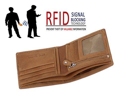 STARHIDE Mens Genuine Distressed Hunter Leather RFID Blocking Wallet 1140 Brown - Starhide