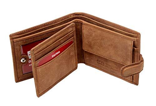 STARHIDE Mens RFID Blocking Distressed Hunter Leather Trifold Coin Pocket Wallet Brown Gift Boxed 1212 - Starhide