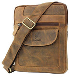 STARHIDE Mens Womens Distressed Hunter Genuine Leather Travel Messenger Bag For Ipad Tablet 505 (Brown) - Starhide