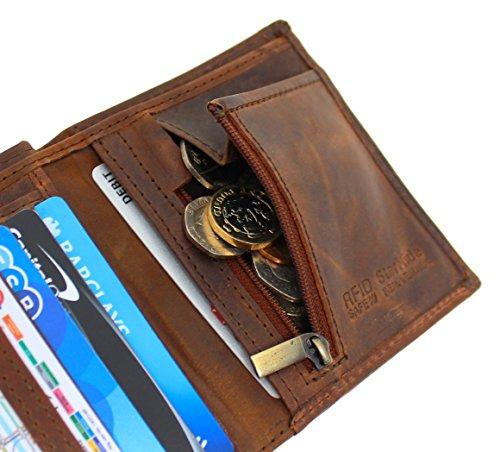 STARHIDE Mens RFID Blocking Unique Canvas With Genuine Distressed Hunter Leather Wallet 610 Brown - Starhide