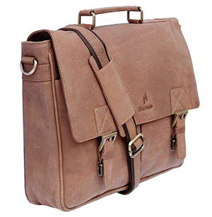 STARHIDE 15.5" Laptop Genuine Distressed Hunter Leather Top Handle Shoulder Messenger Travel Bag Adjustable Strap 535 Brown - Starhide